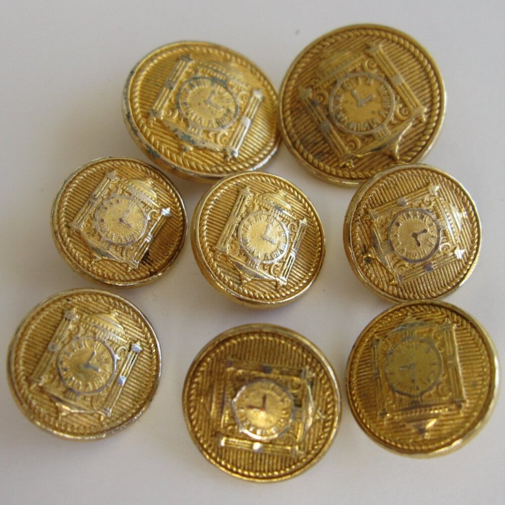 Marshall Fields Gold Clock Buttons 8-Piece Set 2 Front 6 Cuff Blazer Replacement